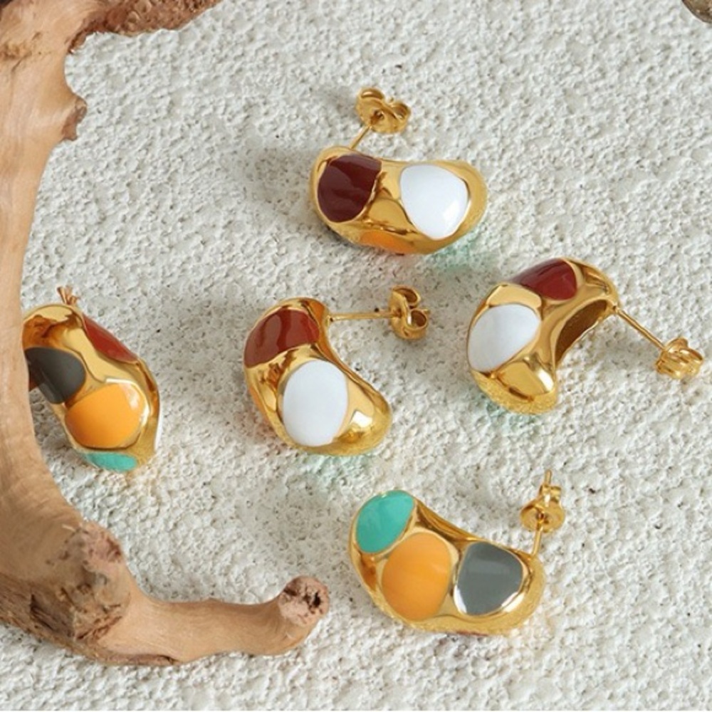 18K Gold Plated Vintage Art Inspired Stud Earrings*Colorful Enamel Earrings*ML